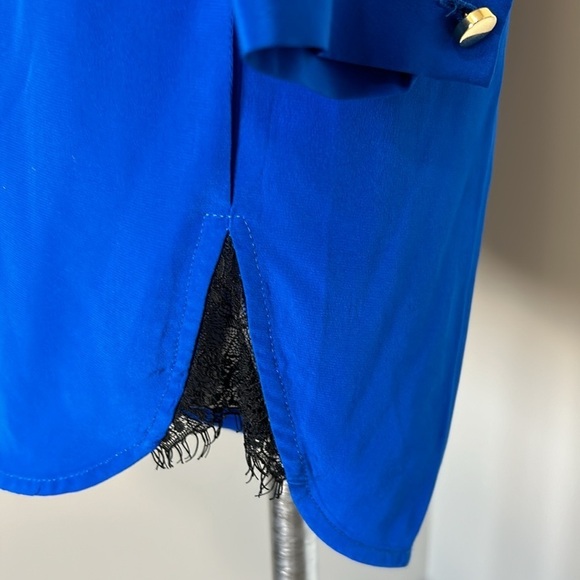 Karina Grimaldi Silk Romper Zip Front High Neck Lace Accent Cobalt Blue Size M - Picture 7 of 16